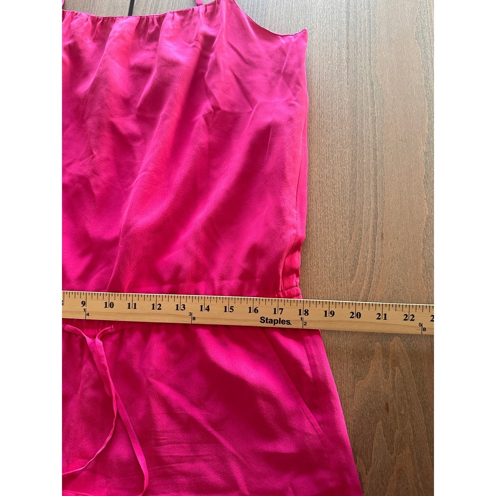 Joie Hot Pink 100% Silk Sleeveless Romper Adjustable Waist Pocket - Picture 5 of 9